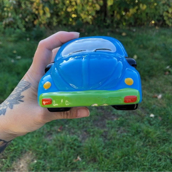 Vintage Beetle Bug VW car Piggy bank Coin Bank Vtg collectible ceramic wooden💚 - Picture 10 of 15